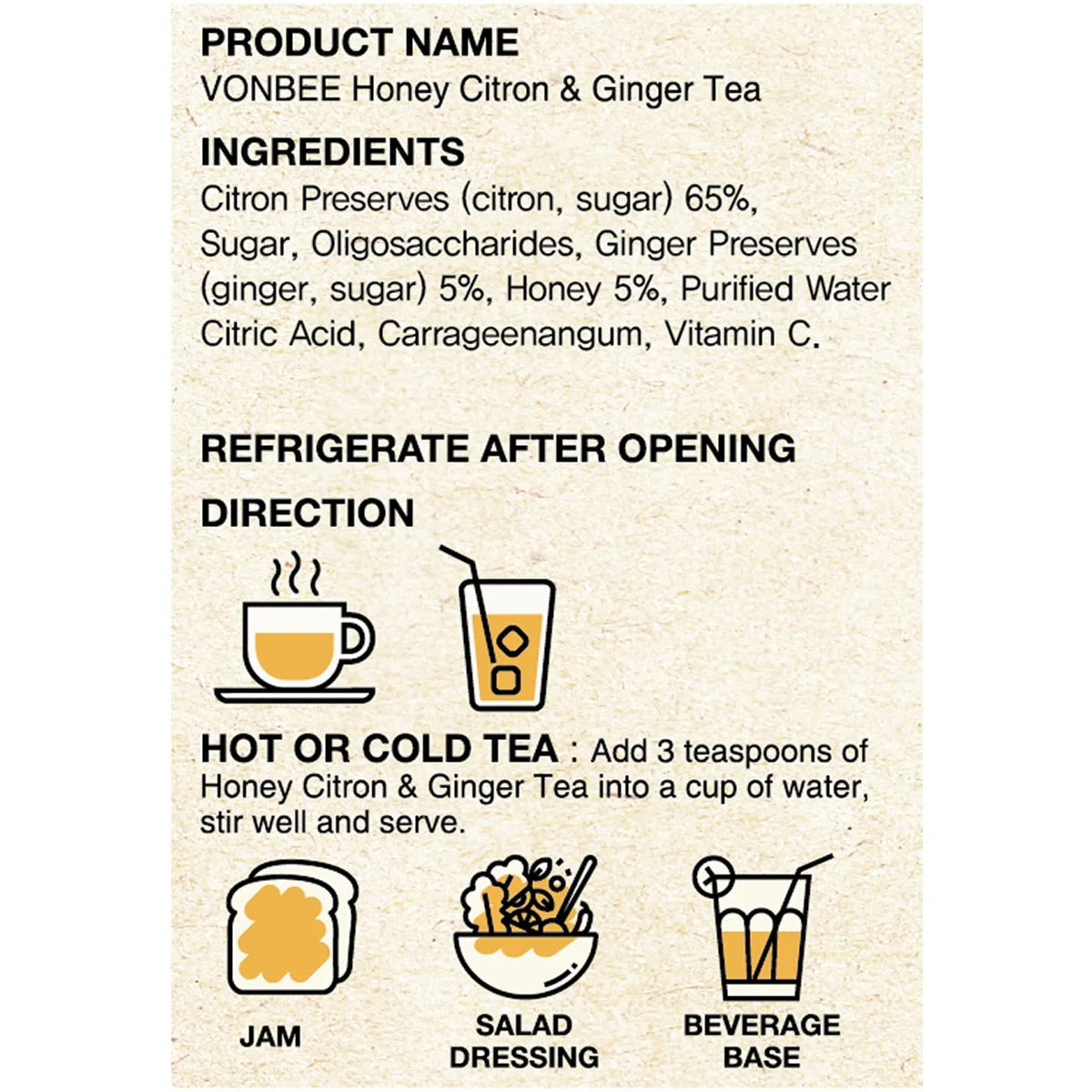Vonbee Honey Citron & Ginger Tea, 4.4 lb