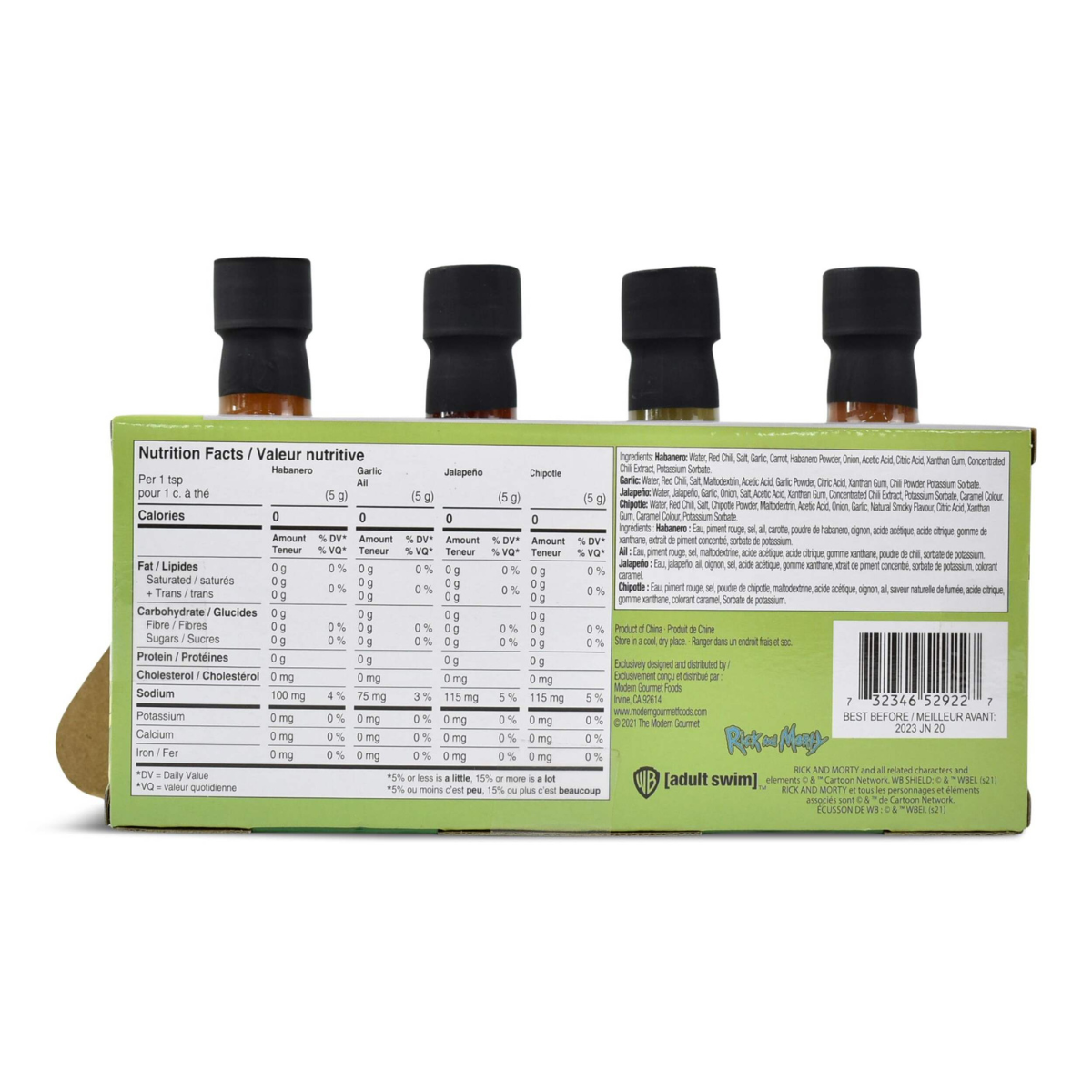 Rick and Morty Official Hot Sauce Set by Adult Swim - Multidimensional Pack, Includes Garlic, Jalapeno, Chipotle, Habanero Sauces, 4-Pack