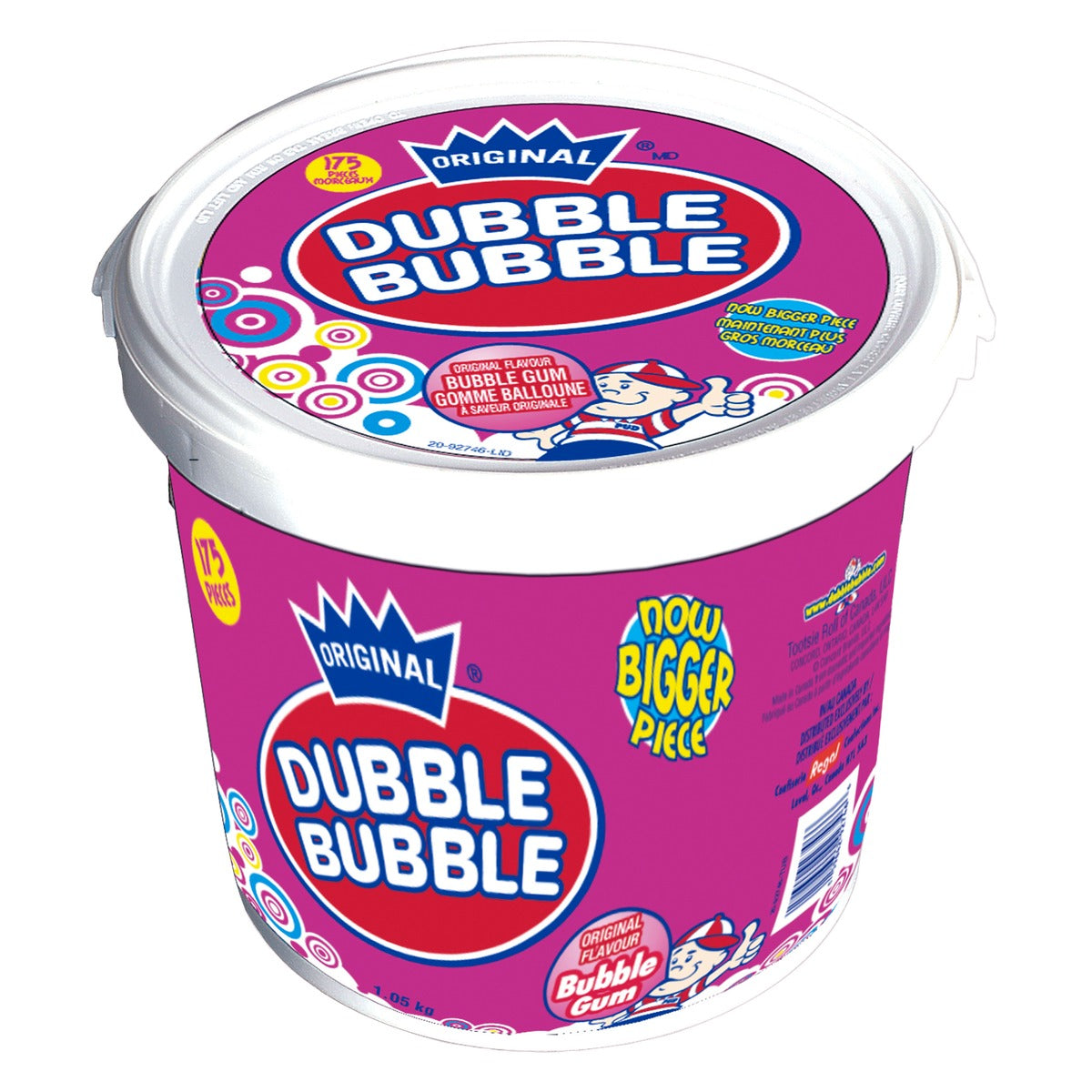 Dubble Bubble Classic 175 Count Bubble Gum Tub - 1.05kg