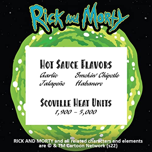 Rick and Morty Official Hot Sauce Set by Adult Swim - Multidimensional Pack, Includes Garlic, Jalapeno, Chipotle, Habanero Sauces, 4-Pack