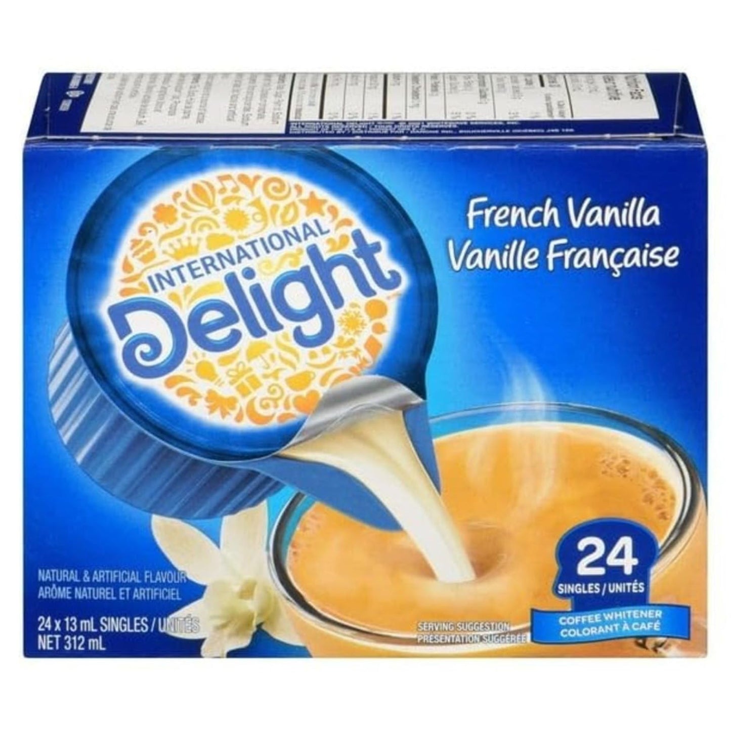 4 Boxes of 24 Cups | International Delight French Vanilla Non-Dairy Creamer | Single Serve | Shelf Stable | 13ml