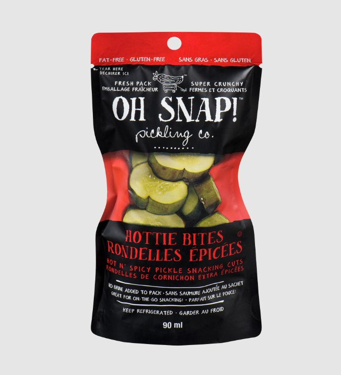OH SNAP! Hottie Bites - Hot n' spicy pickle snacking cuts, 12-Pack, No Brine Mess, Non-GMO, Gluten-Free