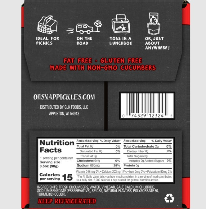 OH SNAP! Hottie Bites - Hot n' spicy pickle snacking cuts, 12-Pack, No Brine Mess, Non-GMO, Gluten-Free