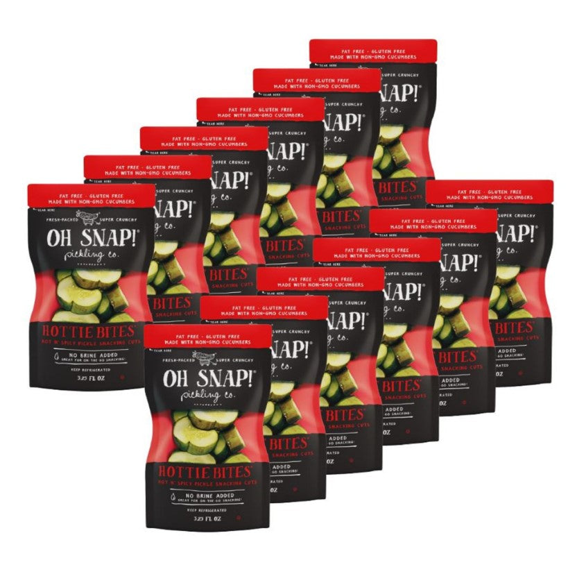 OH SNAP! Hottie Bites - Hot n' spicy pickle snacking cuts, 12-Pack, No Brine Mess, Non-GMO, Gluten-Free