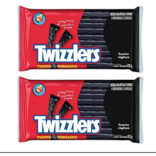 2 Packs | Twizzlers Black Licorice Twists | Soft Chewy Candy | 375g x 2