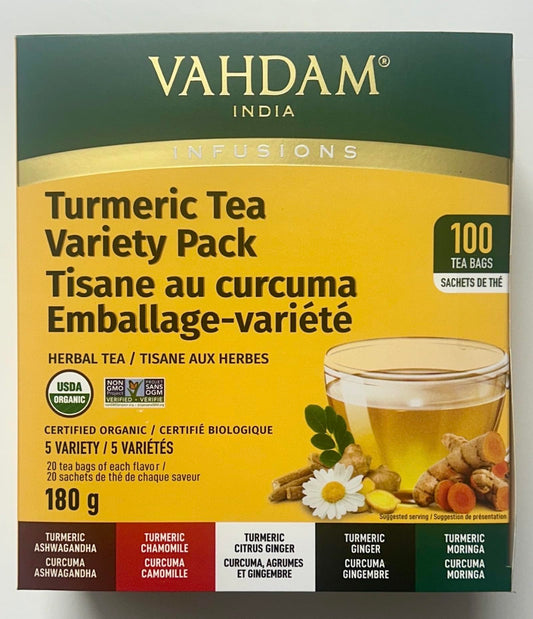 Vahdam Turmeric Tea Variety Pack, 100-count