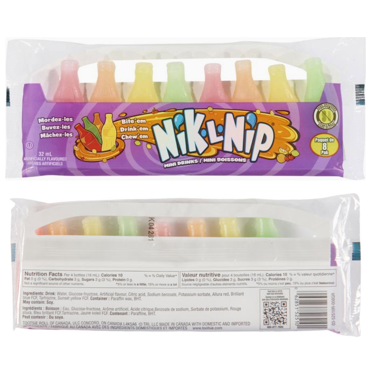 Nik-L-Nip Wax Bottle Candy – 8 Bottles per Pack – 12 Pack Box – Retro Mini Drinks with Sweet Liquid – Nostalgic Wax Candy