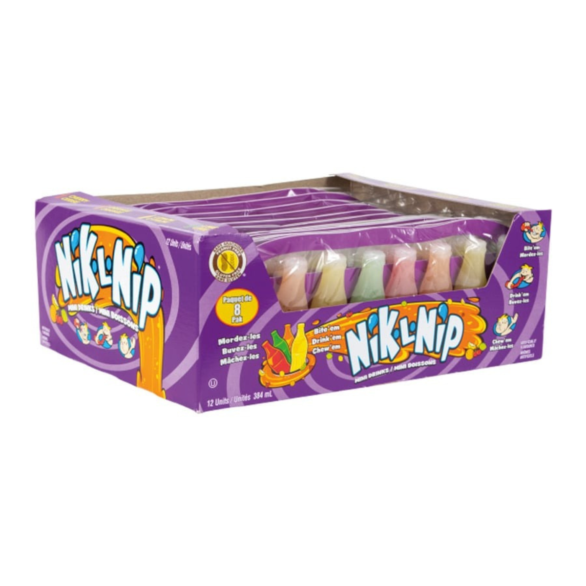 Nik-L-Nip Wax Bottle Candy – 8 Bottles per Pack – 12 Pack Box – Retro Mini Drinks with Sweet Liquid – Nostalgic Wax Candy