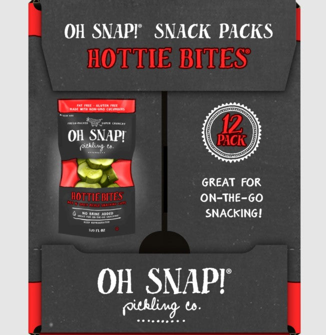 OH SNAP! Hottie Bites - Hot n' spicy pickle snacking cuts, 12-Pack, No Brine Mess, Non-GMO, Gluten-Free