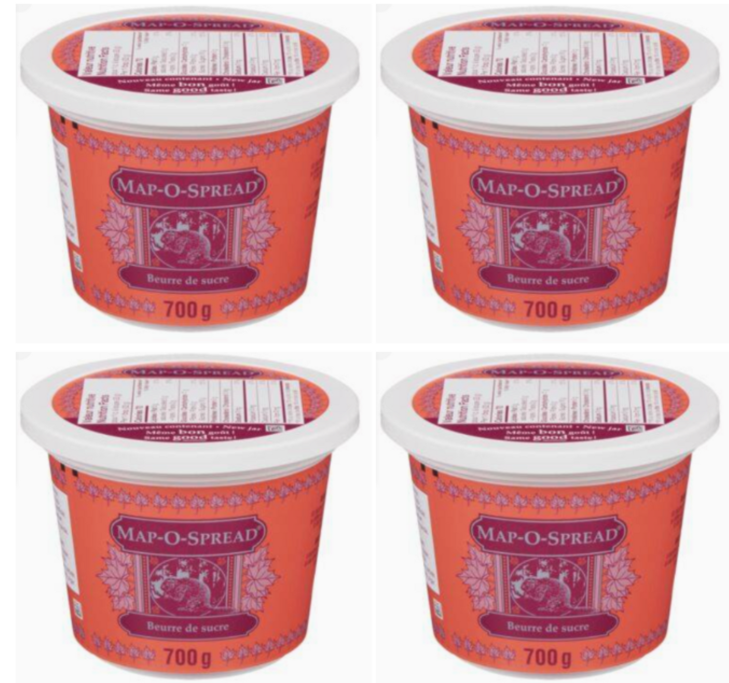 4-Pack | Map-O-Spread Sugar Butter Spread | Maple Flavored | 700 g Each