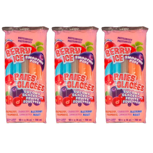 Berry Ice Smoothie Pops | 3 Packs of 10 Pops Frozen Treats | Raspberry, Cranberry & Blueberry Flavours